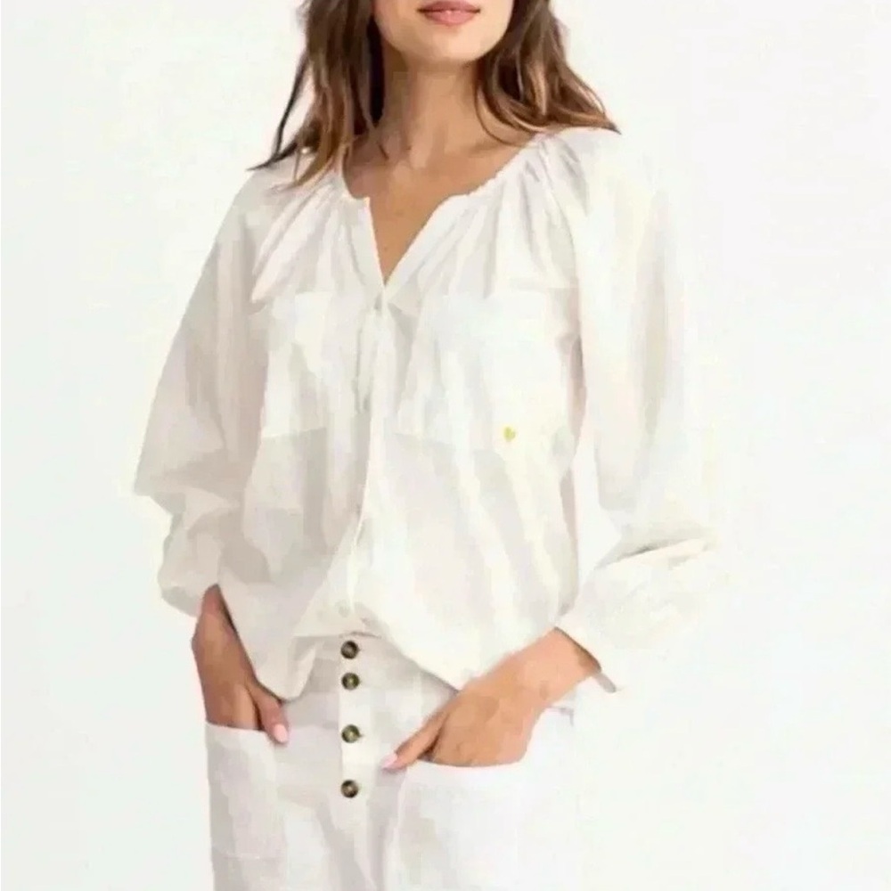 Kerri Rosenthal Women's Size XL White Yellow Heart Elise Pheasant Blouse